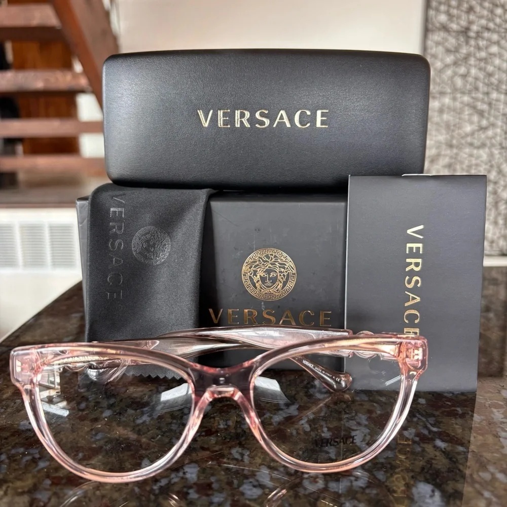 VERSACE NWT VE3304 Transparent Blush Pink Cat Eye Eyeglasses w/ Medusa Logo